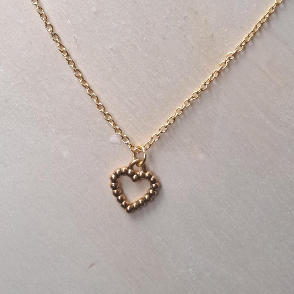 Gold Beaded Heart Pendant Necklace 925 Sterling Silver Dainty Cable Chain
